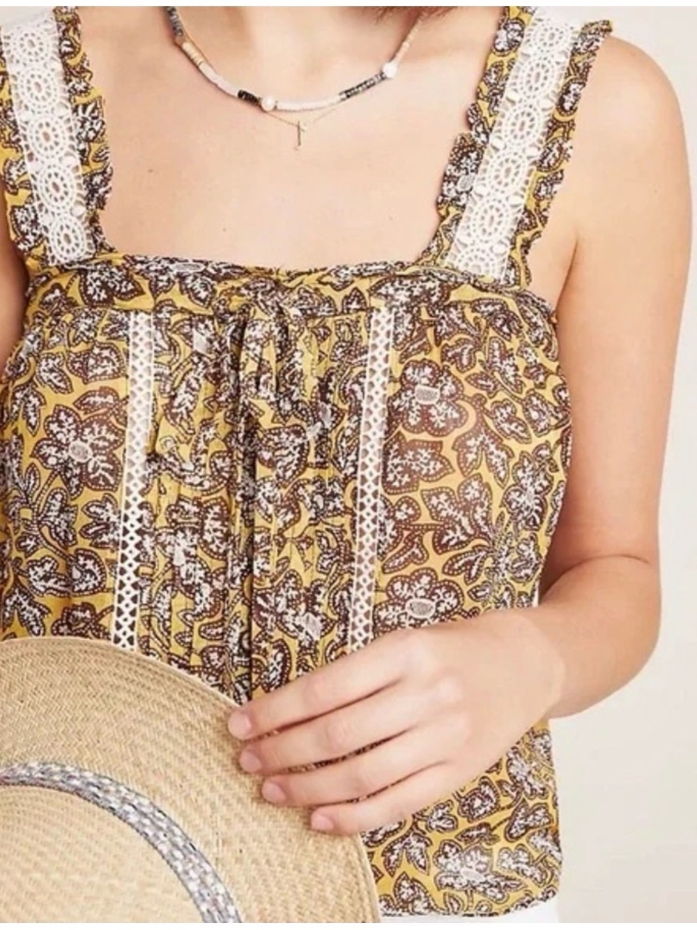 Women’s Anthropologie Mustard Paisley Lace-Trim Tank. Size 20w.. NWT